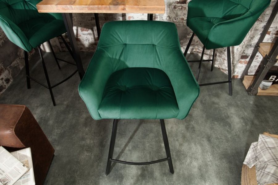 Krzesło barowe Hoker Loft aksamitny velvet zielony - Invicta Interior