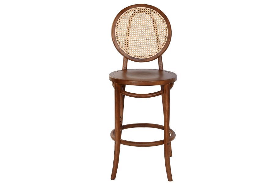 Krzesło barowe hoker rattanowy Icon retro z plecionką wiedeńską brązowy