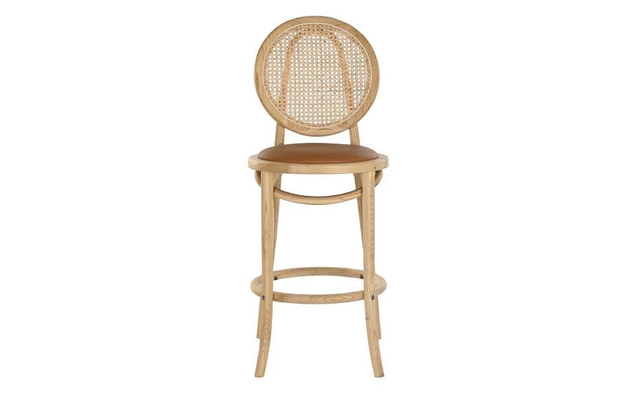 Krzesło barowe hoker rattanowy Icon retro z plecionką wiedeńską naturalny tapicerowany - Item International