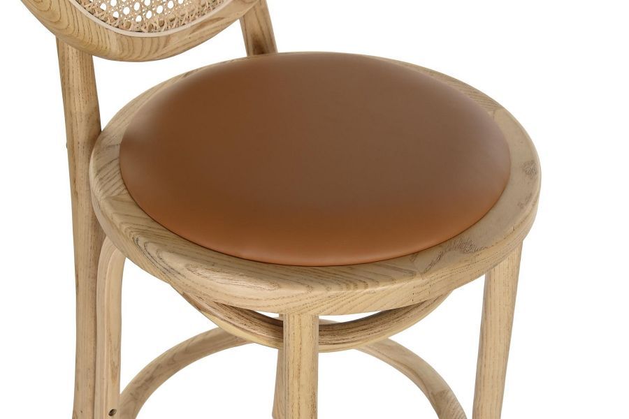 Krzesło barowe hoker rattanowy Icon retro z plecionką wiedeńską naturalny tapicerowany - Item International