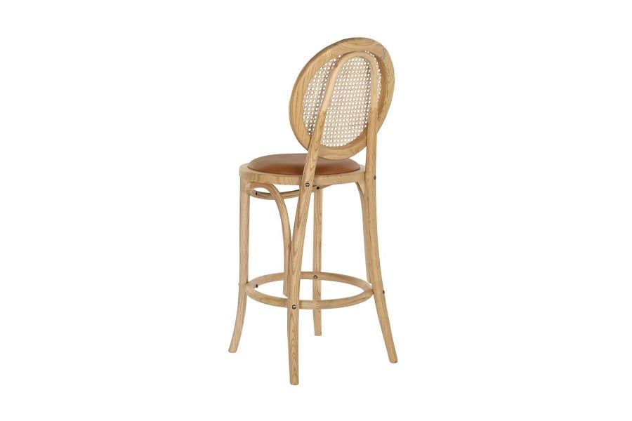 Krzesło barowe hoker rattanowy Icon retro z plecionką wiedeńską naturalny tapicerowany - Item International