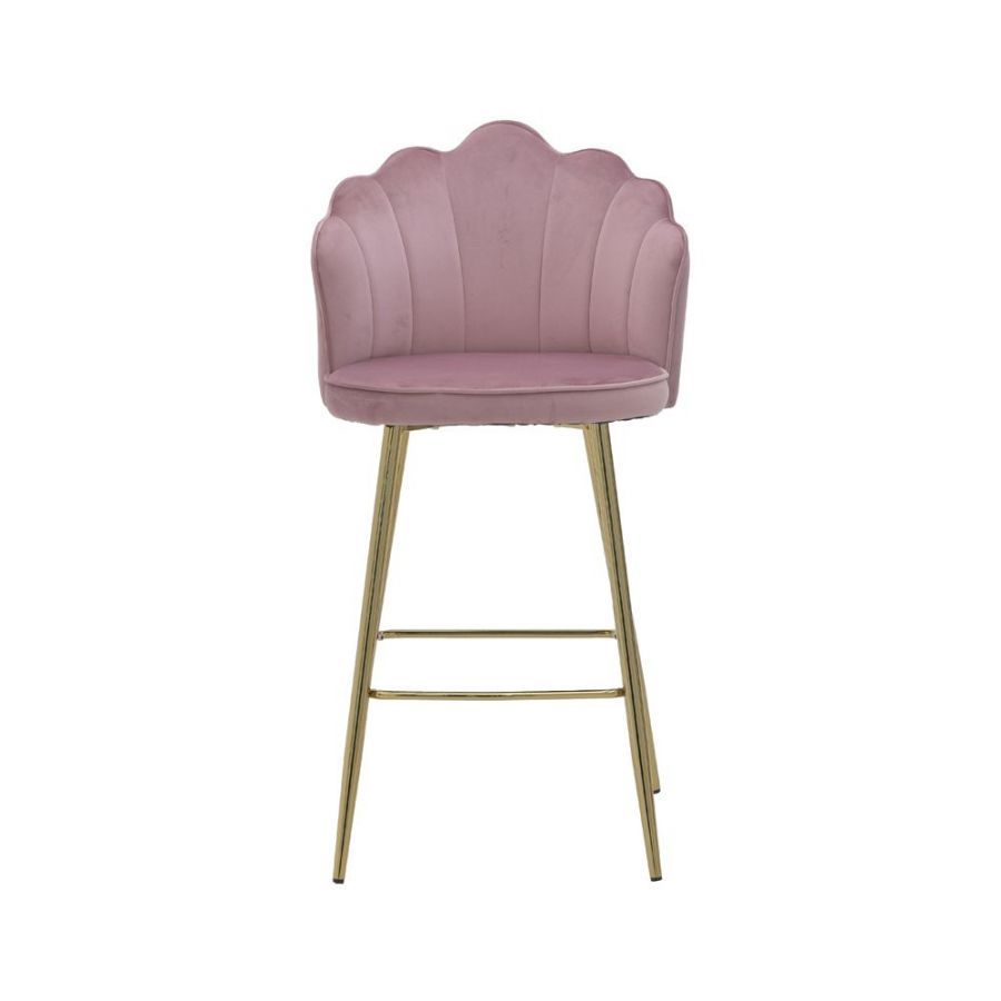 Krzesło barowe hoker Shell Peacock aksamitny różowy złoty