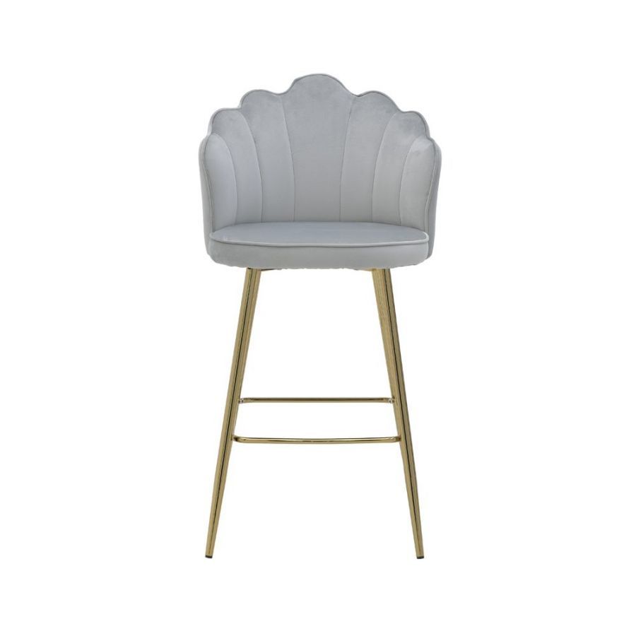 Krzesło barowe hoker Shell Peacock aksamitny szary złoty