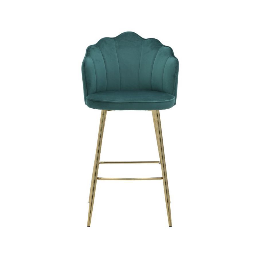 Krzesło barowe hoker Shell Peacock aksamitny zielony złoty