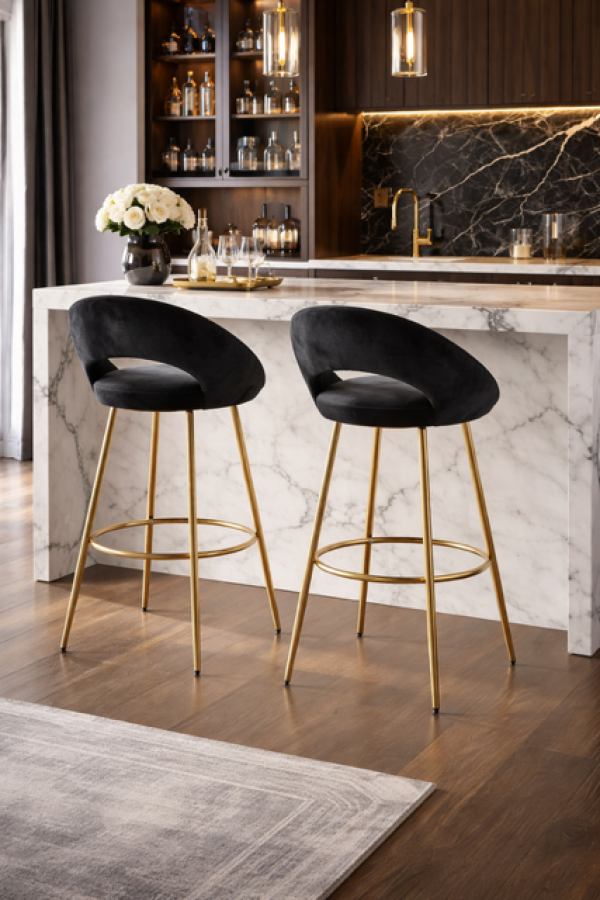 Krzesło barowe Hoker Sobre aksamitny czarny złoty - Inart