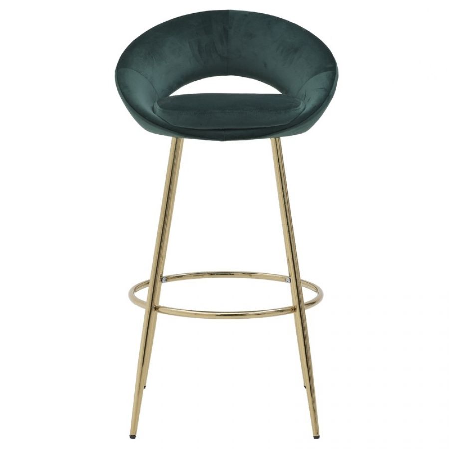 Krzesło barowe Hoker Sobre aksamitny zielony złoty