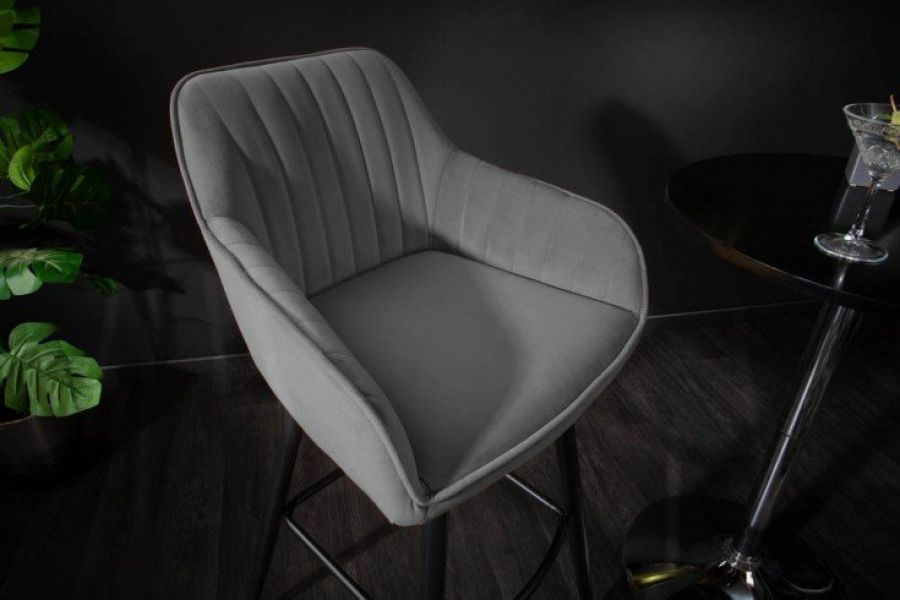 Krzesło barowe hoker Turin aksamitne szare - Invicta Interior