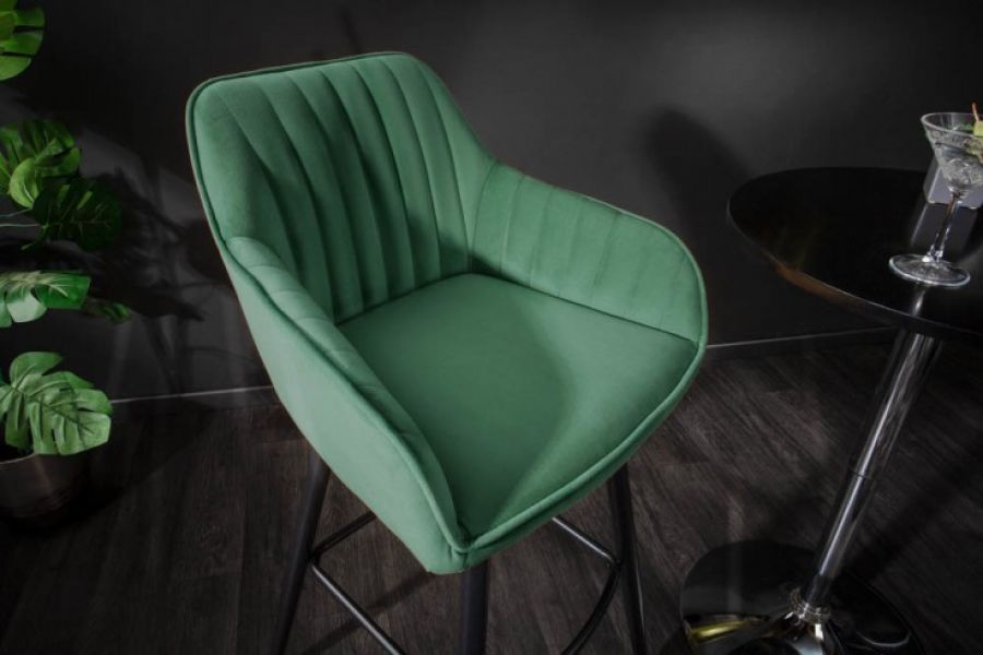 Krzesło barowe hoker Turin aksamitne zielone - Invicta Interior
