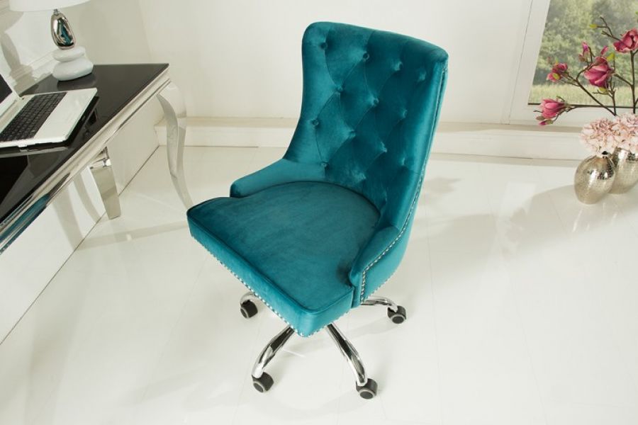 Krzesło biurowe Fotel Victorian turkusowe aksamitne  - Invicta Interior