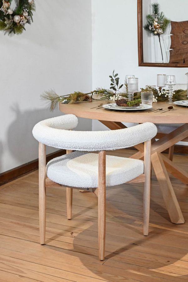 Krzesło drewniane Designer chair boucle round