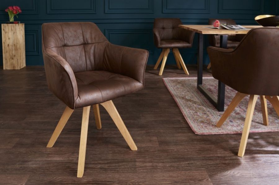 Krzesło Loft z podłokietnikami brązowy antyczny  - Invicta Interior