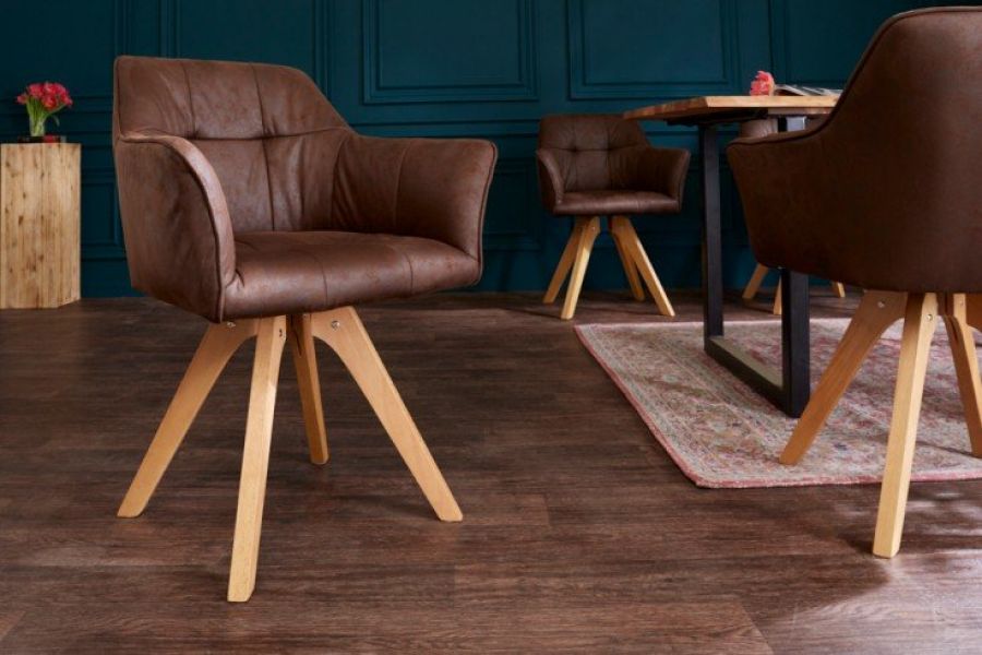Krzesło Loft z podłokietnikami brązowy antyczny  - Invicta Interior