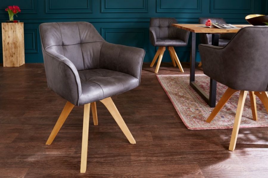 Krzesło Loft z podłokietnikami szary antyczny - Invicta Interior