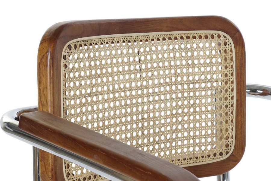Krzesło metalowe z podłokietnikami Icon z plecionką wiedeńską brązowe