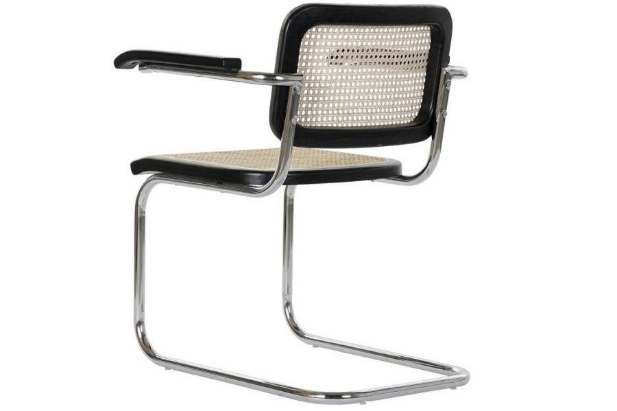 Krzesło metalowe z podłokietnikami Icon z plecionką wiedeńską czarne