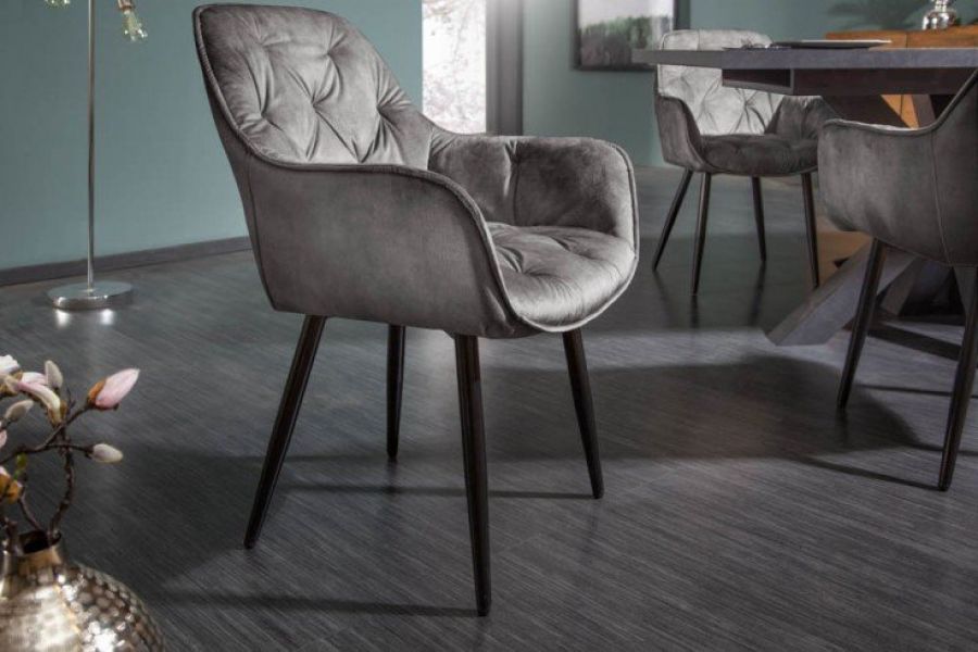 Krzesło Milano aksamitne szare  - Invicta Interior
