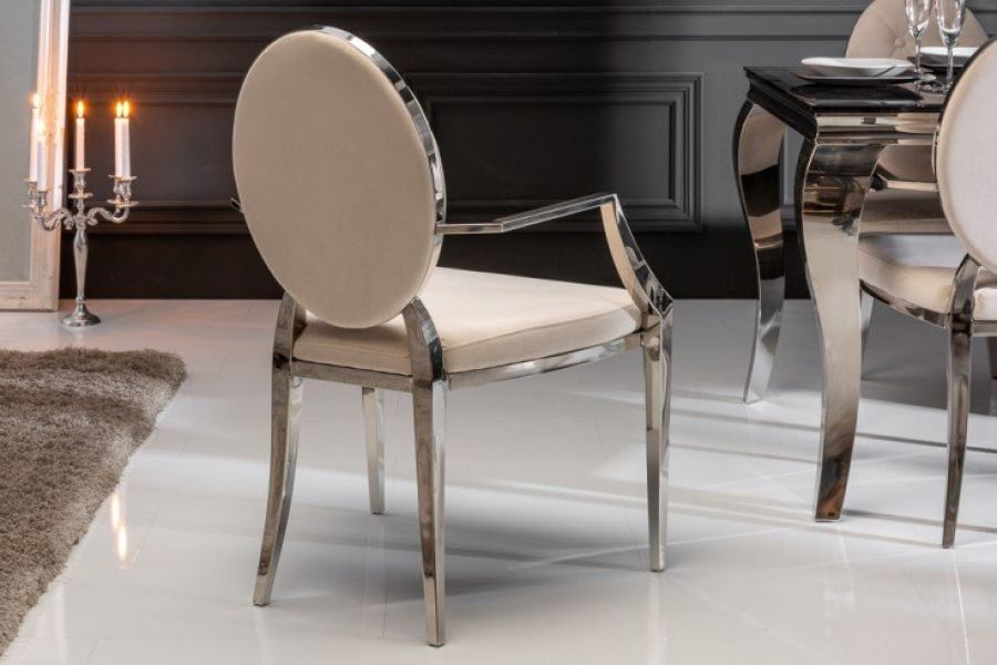 Krzesło Modern Barock Armchair aksamitne beżowe - Invicta Interior