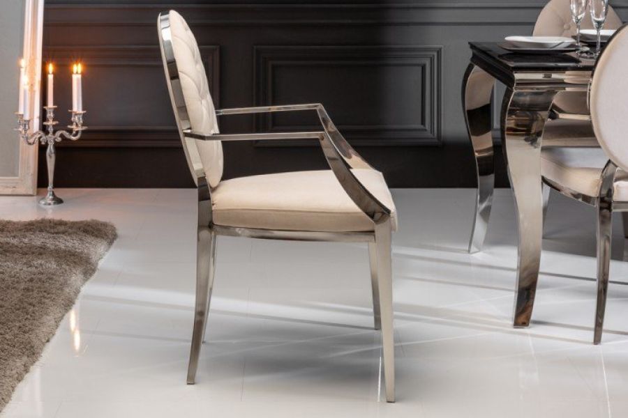 Krzesło Modern Barock Armchair aksamitne beżowe - Invicta Interior