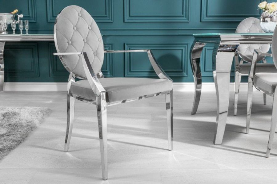 Krzesło Modern Barock Armchair aksamitne szare - Invicta Interior