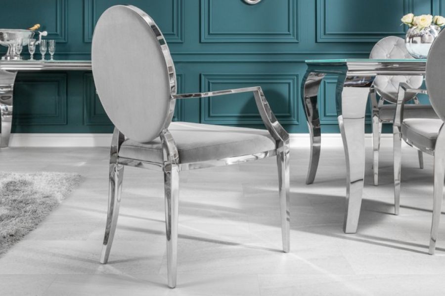 Krzesło Modern Barock Armchair aksamitne szare - Invicta Interior