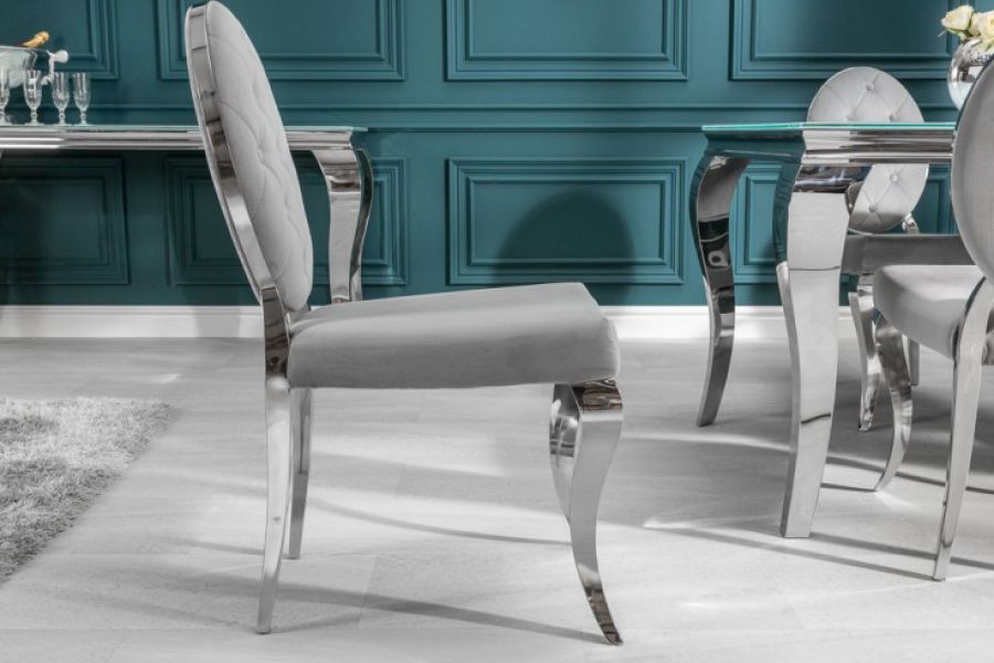 Krzesło Modern Barock Chair aksamitne szare - Invicta Interior
