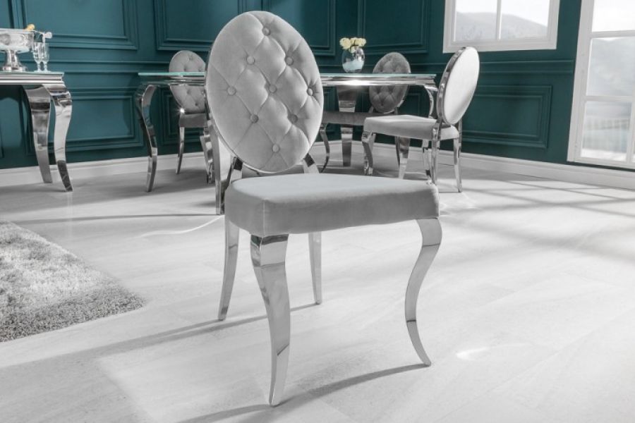 Krzesło Modern Barock Chair aksamitne szare - Invicta Interior