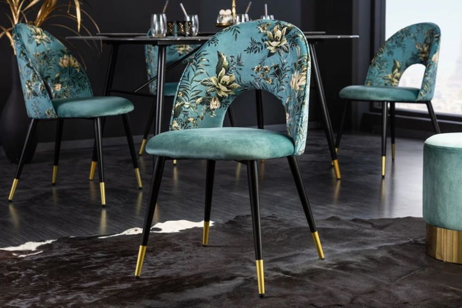 Krzesło Pret-A-Porter turkusowe w kwiaty - Invicta Interior