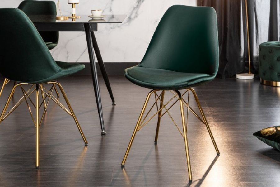  Krzesło Scandinavia Retro aksamitne butelkowa zieleń złote  - Invicta Interior