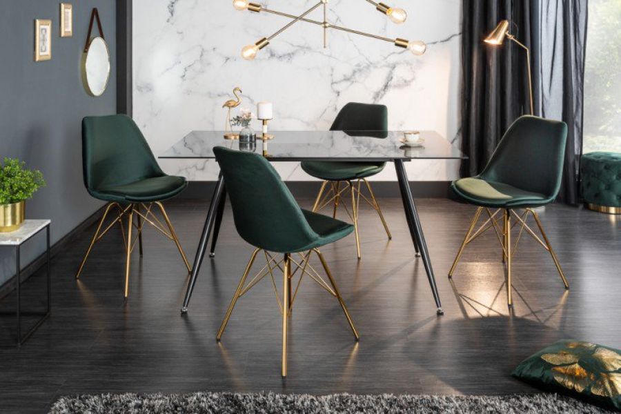  Krzesło Scandinavia Retro aksamitne butelkowa zieleń złote  - Invicta Interior