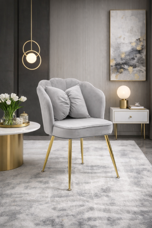 Krzesło z kokardą aksamitne szare