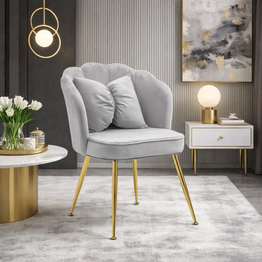 Krzesło z kokardą aksamitne szare