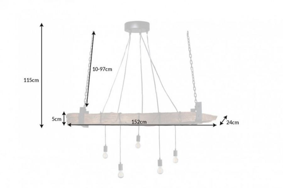 Lampa Barracuda 152cm drewniana na 5 żarówek  - Invicta Interior