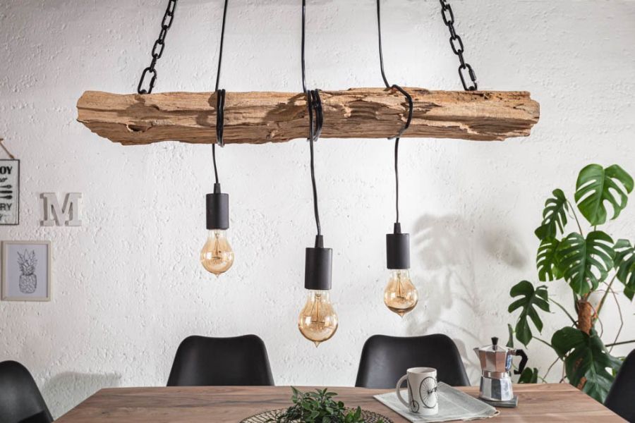 Lampa Barracuda 73cm drewniana na 3 żarówki  - Invicta Interior