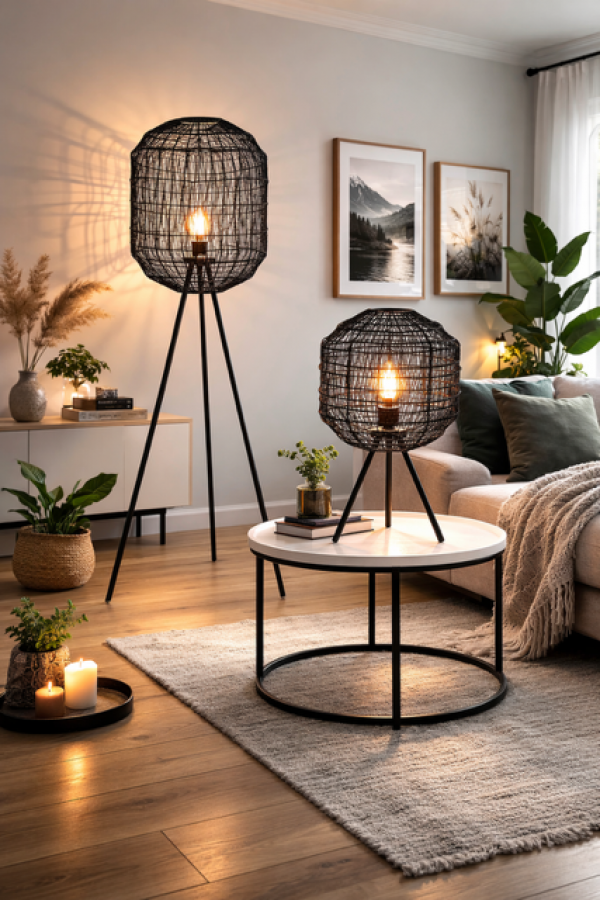 Lampa Cage czarna podłogowa - Invicta Interior