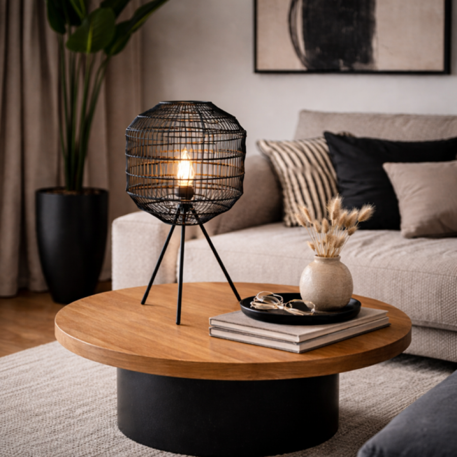 Lampa Cage czarna stołowa - Invicta Interior