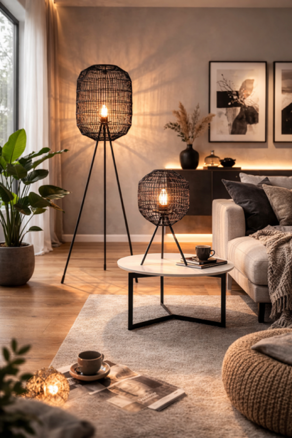 Lampa Cage czarna stołowa - Invicta Interior