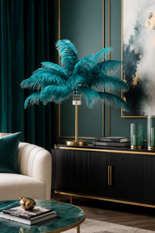 Lampa Feather Palm zielona stołowa 60cm - Kare Design
