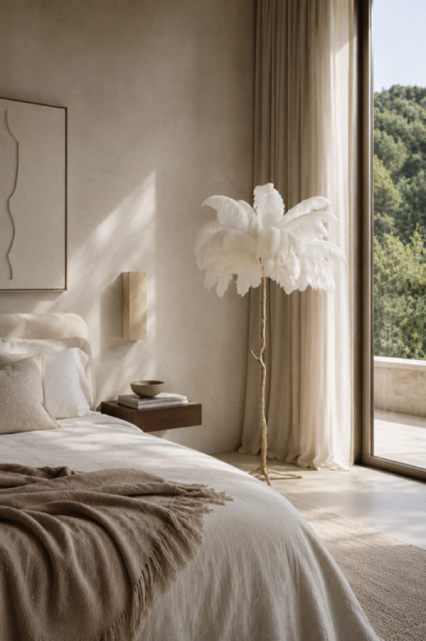 Lampa Feather pióra biała podłogowa 180 cm - Light & Living