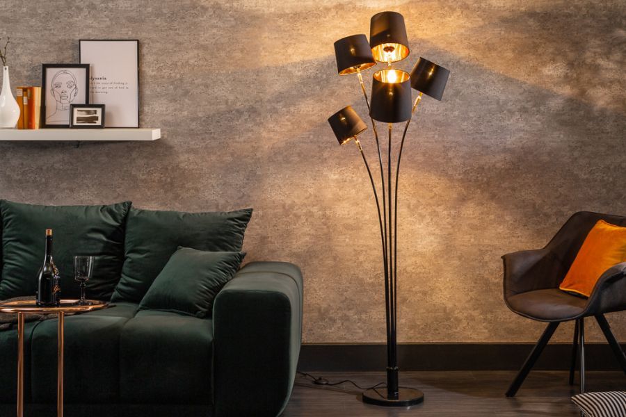 Lampa Levels podłogowa 176 cm czarno-złota  - Invicta Interior
