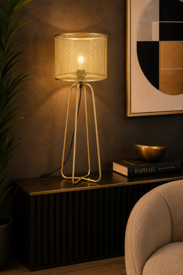 Lampa Loft złota stołowa