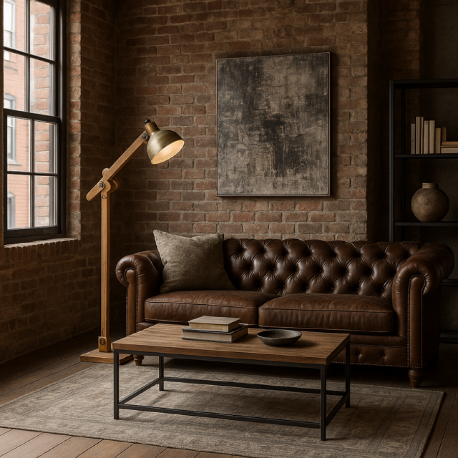 Lampa podłogowa Manhattan Loft drewniana - Item International