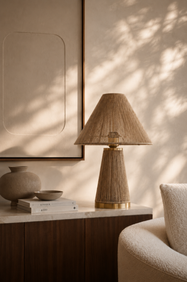 Lampa stołowa Corfu z rattanu boho - Item International