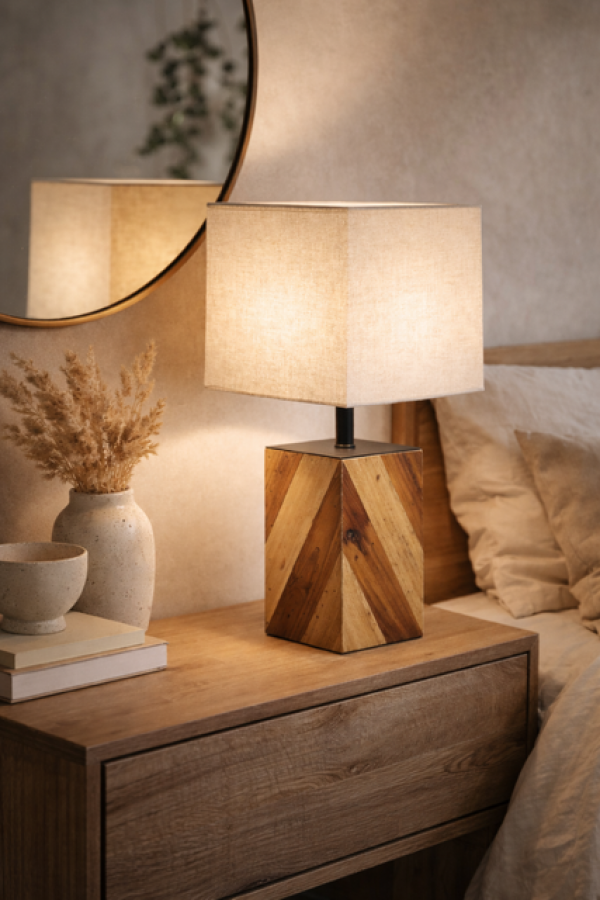 Lampa stołowa drewniana Chevron 52 cm