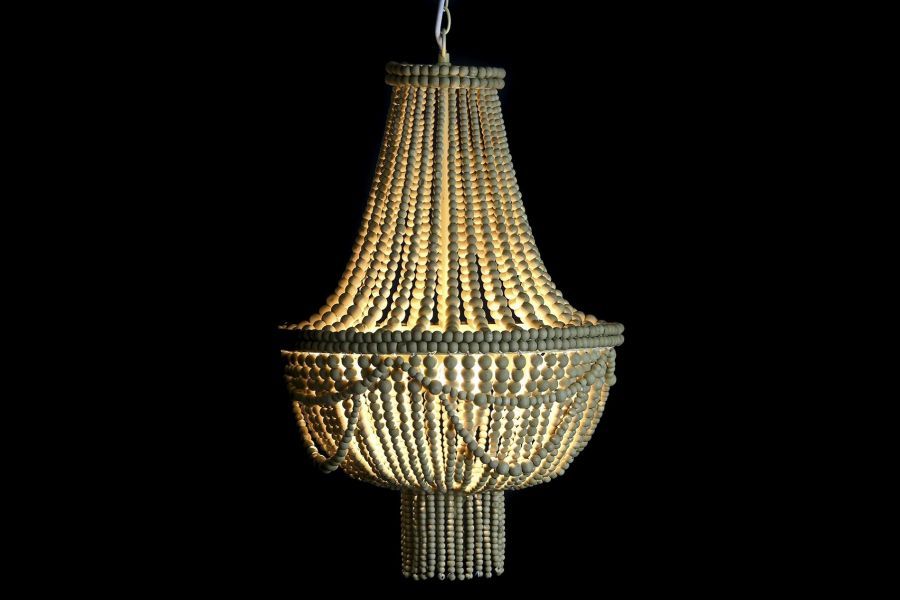 Lampa sufitowa Boho z drewnianymi perłami natur 60 cm