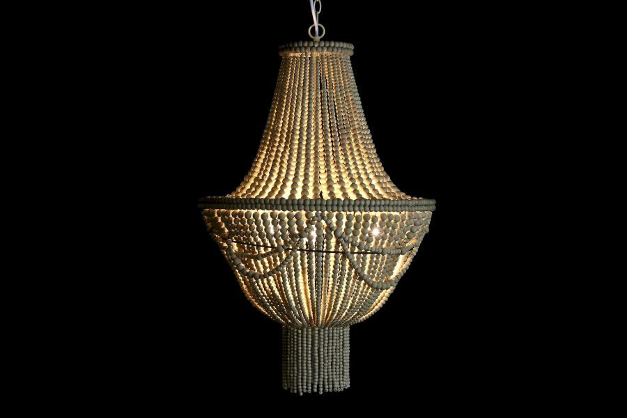 Lampa sufitowa Boho z drewnianymi perłami natur 73 cm