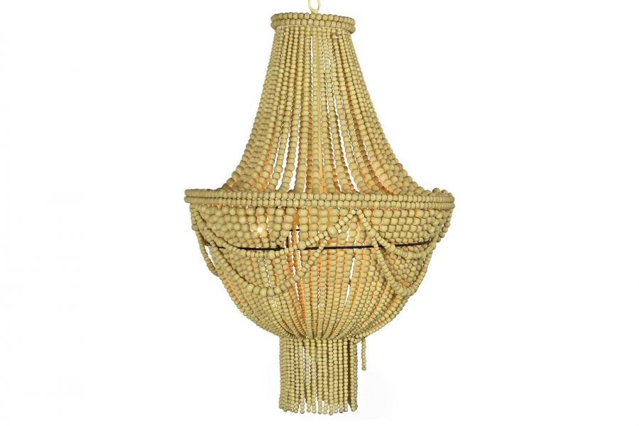 Lampa sufitowa Boho z drewnianymi perłami natur 73 cm