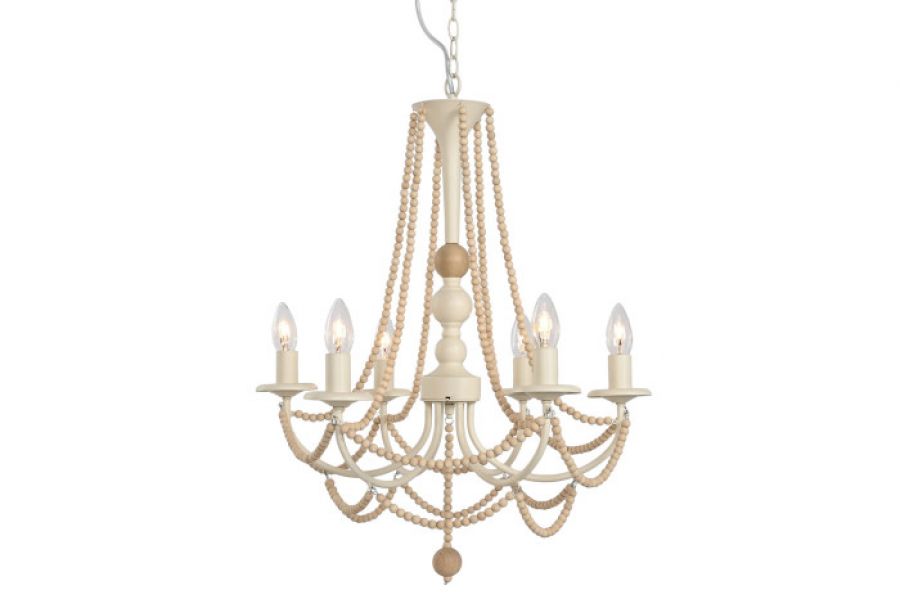 Lampa sufitowa kandelabr z drewnianymi perłami  - Item International