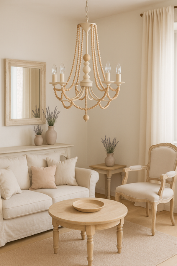 Lampa sufitowa kandelabr z drewnianymi perłami  - Item International