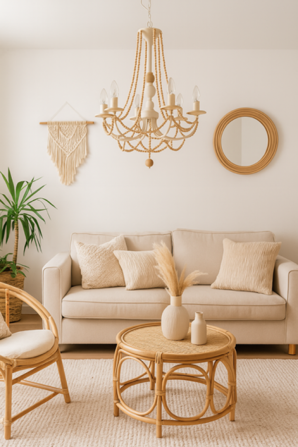 Lampa sufitowa kandelabr z drewnianymi perłami  - Item International