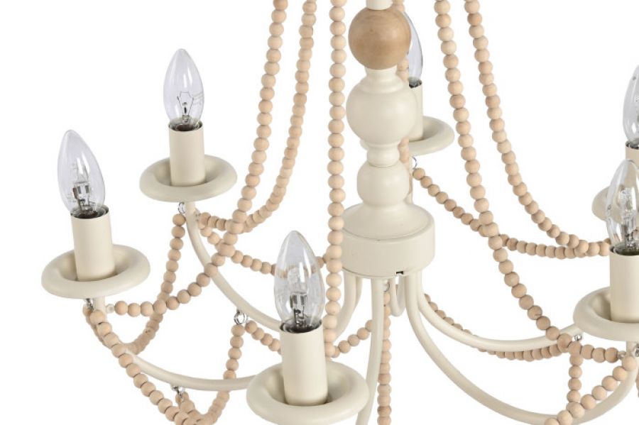 Lampa sufitowa kandelabr z drewnianymi perłami  - Item International